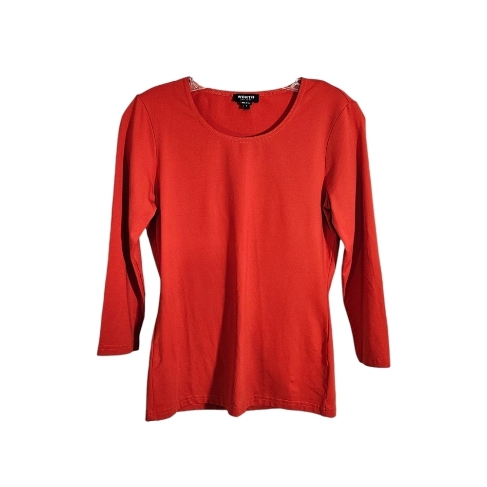 Worth Orange-Red 3/4 Sleeve Stretch Top
